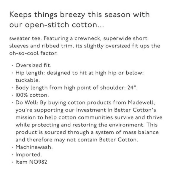 Madewell Womens Open-Stitch Cotton Sweater Tee XS Ivory NO982 NWT - Picture 7 of 7